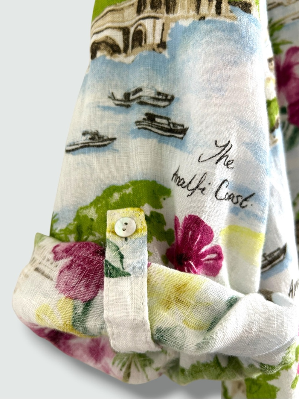 CYNTHIA ROWLEY 100% LINEN Plus Size 2X Italy Coastal Prints Button Down Top - Picture 4 of 7